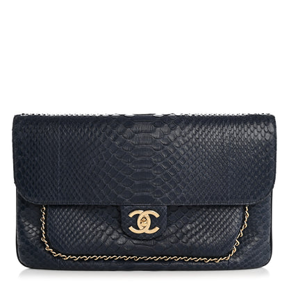 Chanel Snakeskin CC Unchained Clutch Navy 1 of 10