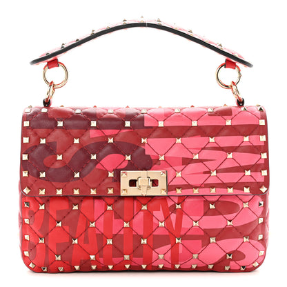 Valentino Garavani Nappa Lettering Print Medium Rockstud Spike Shoulder Bag Red Pink 1 of 13