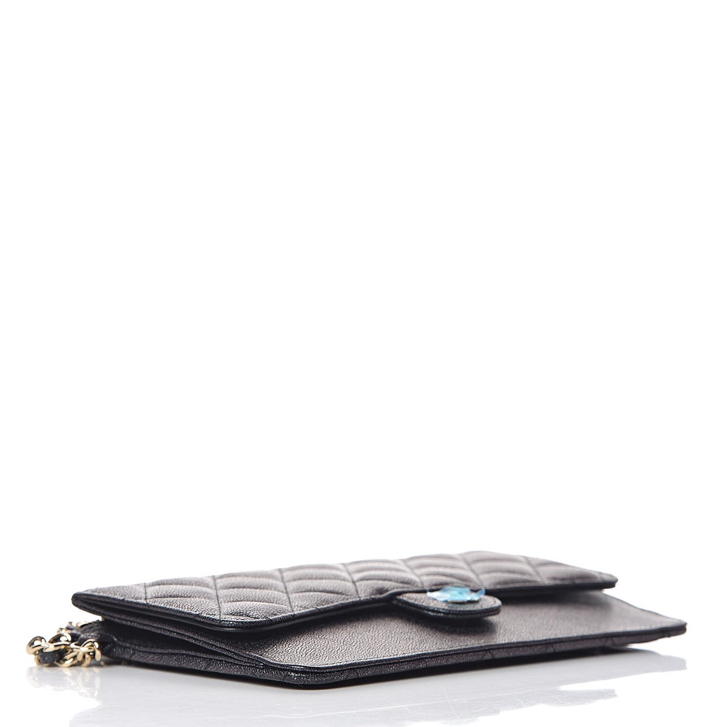 Iridescent Caviar Quilted Classic Pouch With Handle Black