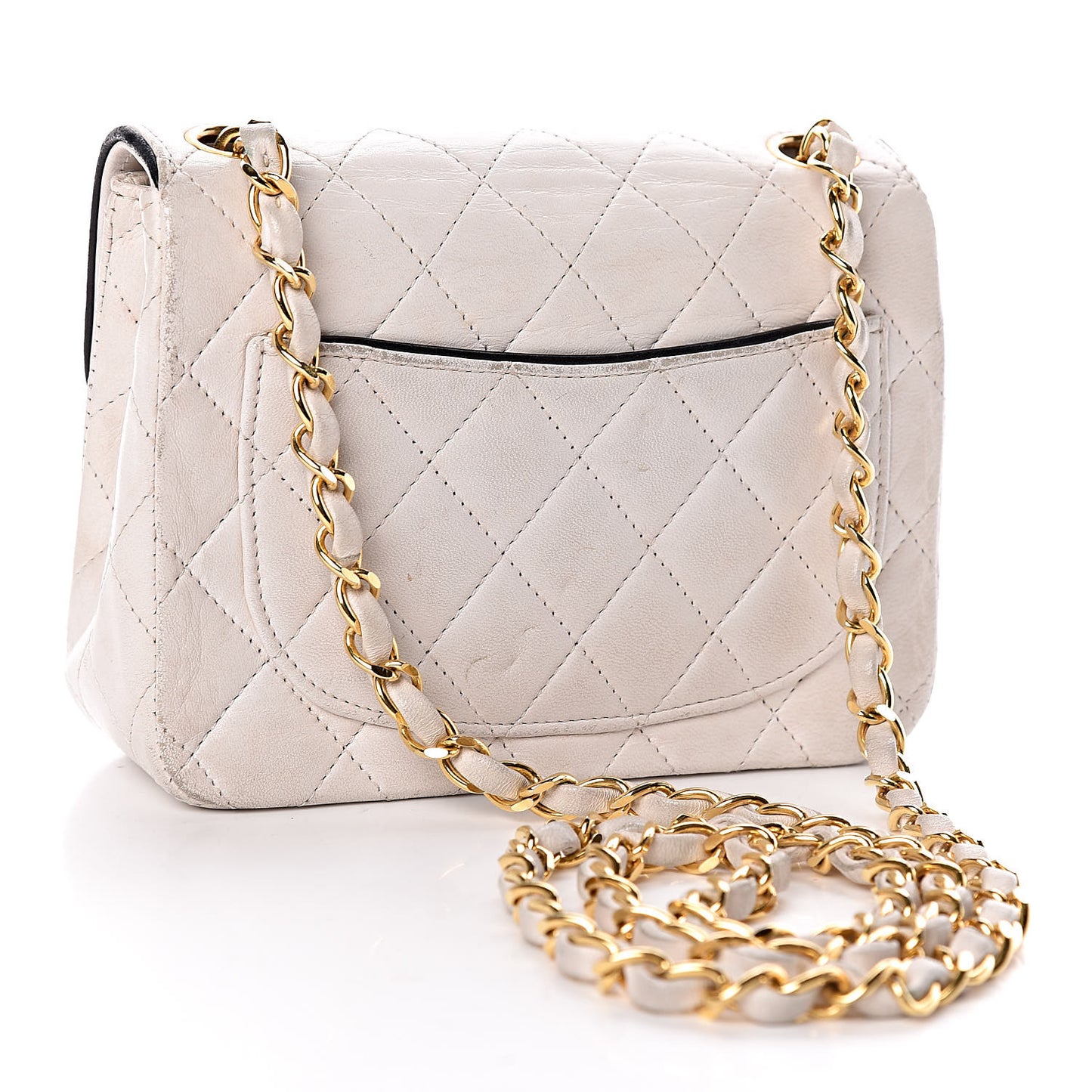 Lambskin Quilted Mini Square Flap White