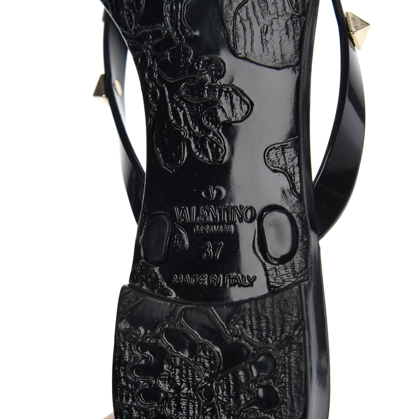 PVC Jelly Rockstud Bow Thong Sandals 37 Black