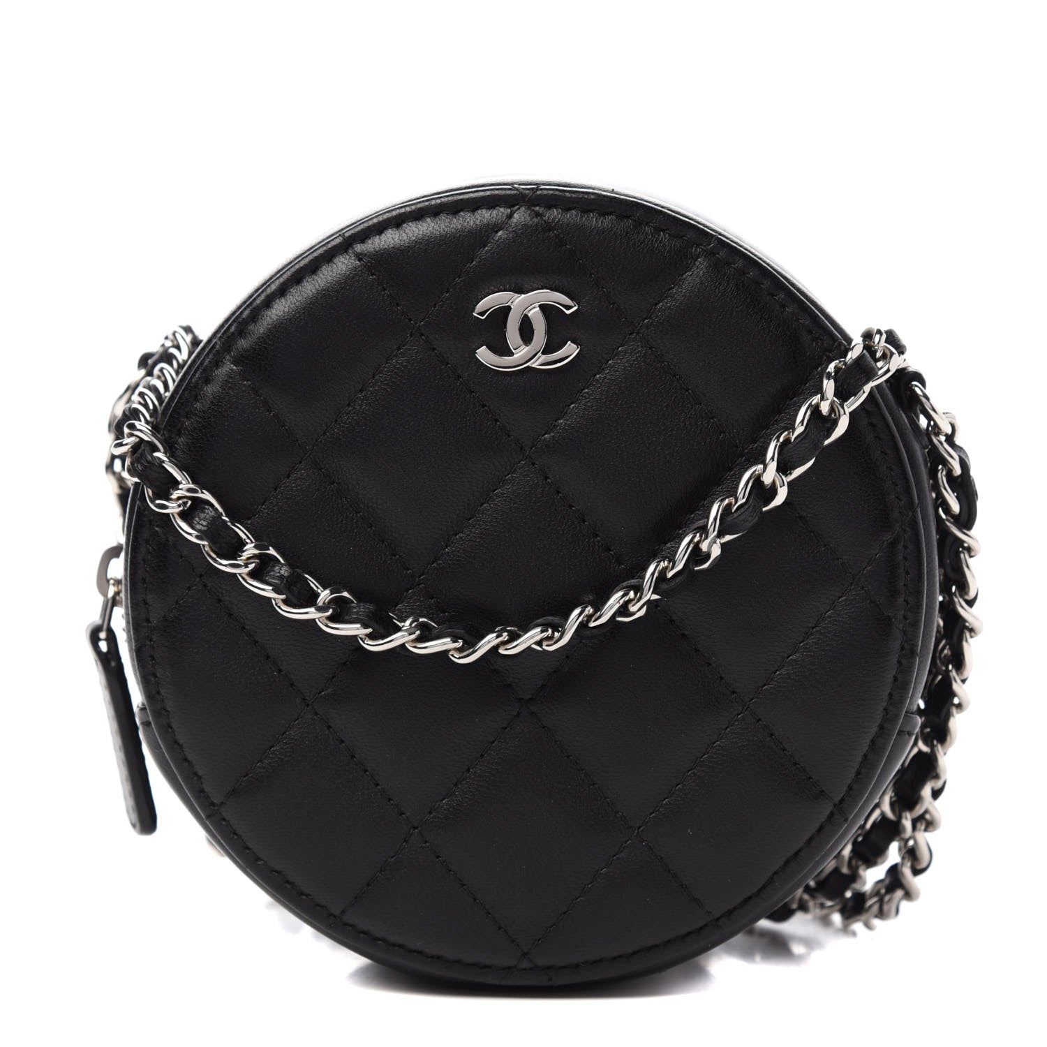Chanel Lambskin Quilted Round Clutch With Chain Black 1 of 11