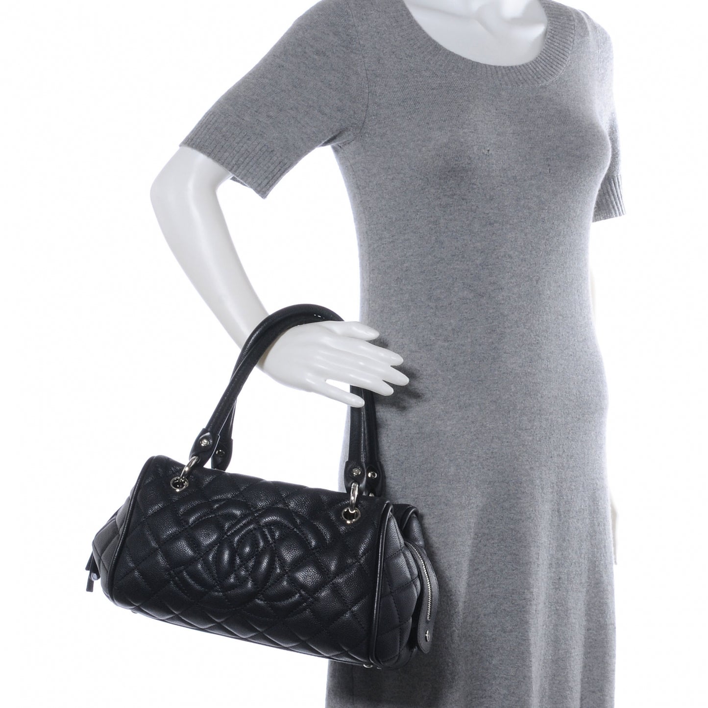Caviar Quilted Timeless Bowler Black