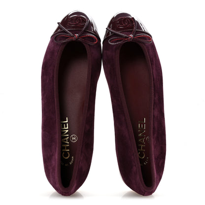 Chanel Suede Patent Calfskin Cap Toe CC Ballerina Flats 39 Burgundy 2 of 10