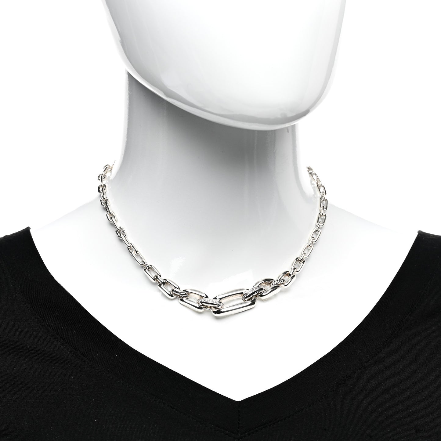 Sterling Silver Diamond Wellesley Link Toggle Necklace