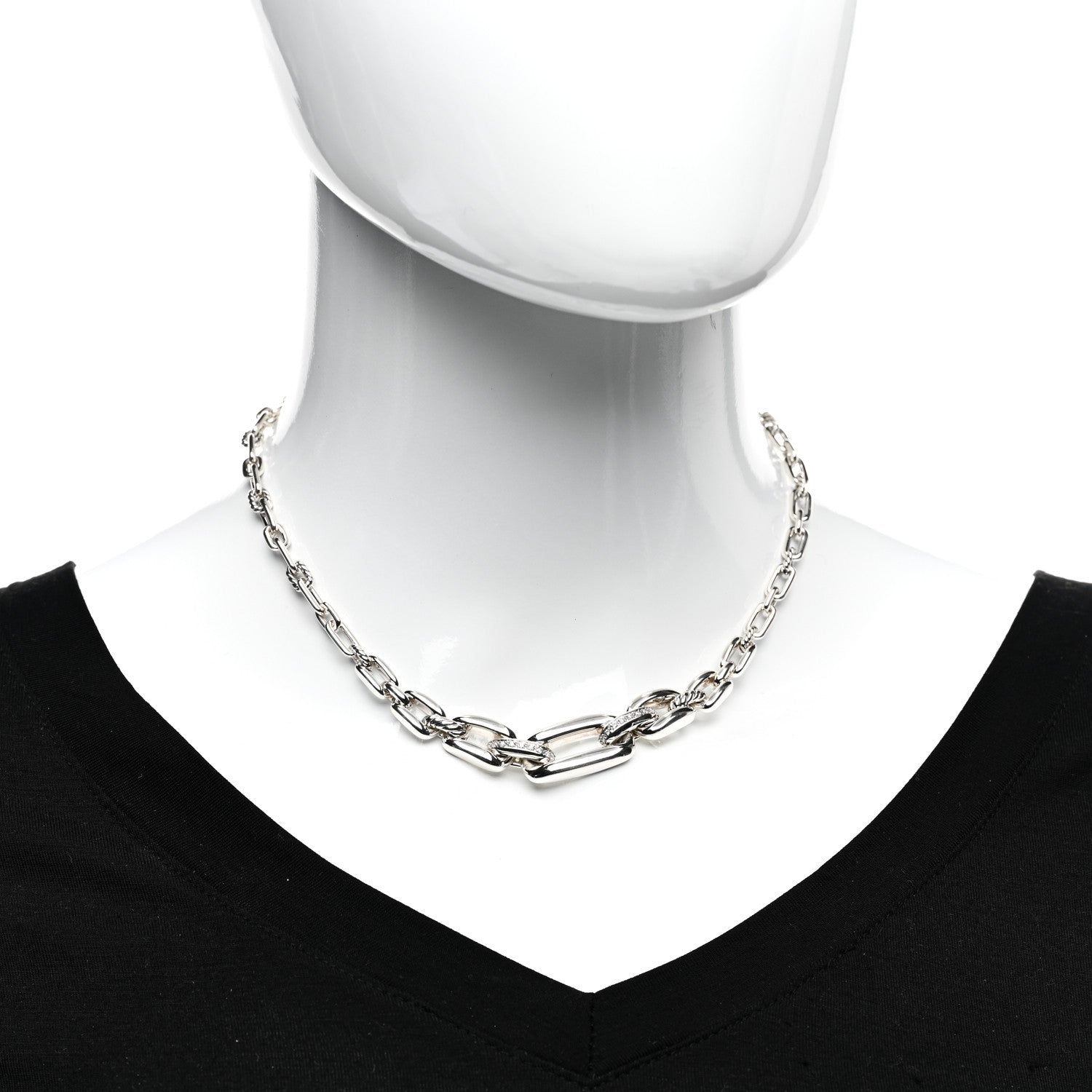 David Yurman Sterling Silver Diamond Wellesley Link Toggle Necklace 2 of 4