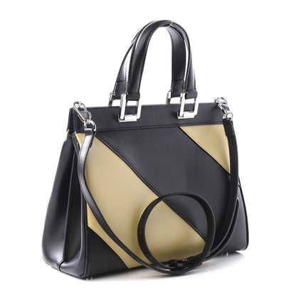 Gucci Smooth Calfskin Diagonal Striped Small Zumi Top Handle Bag Black Beige 2 of 9