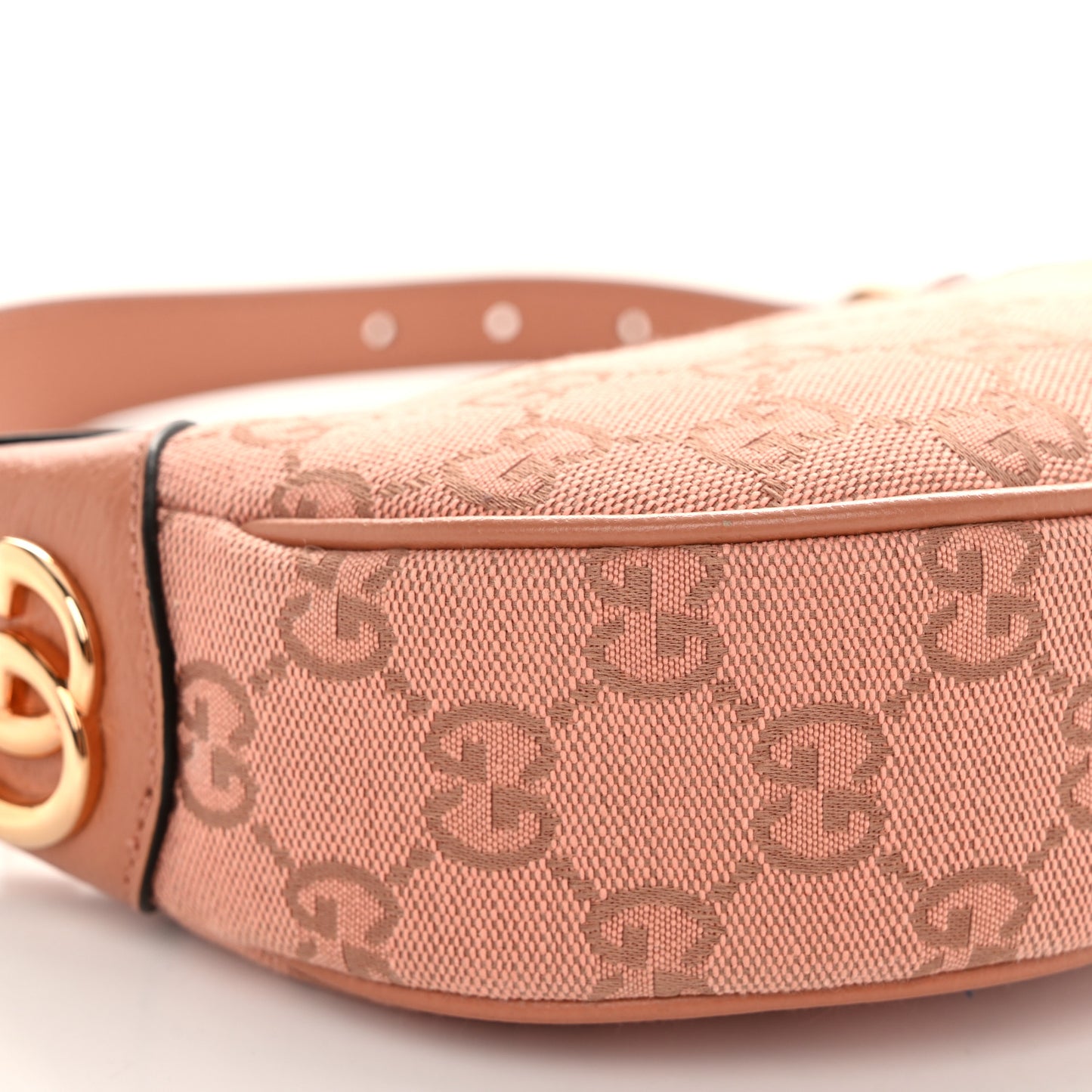 GG Supreme Monogram Textured Calfskin Web Mini Ophidia Half Moon Hobo Rose Pink