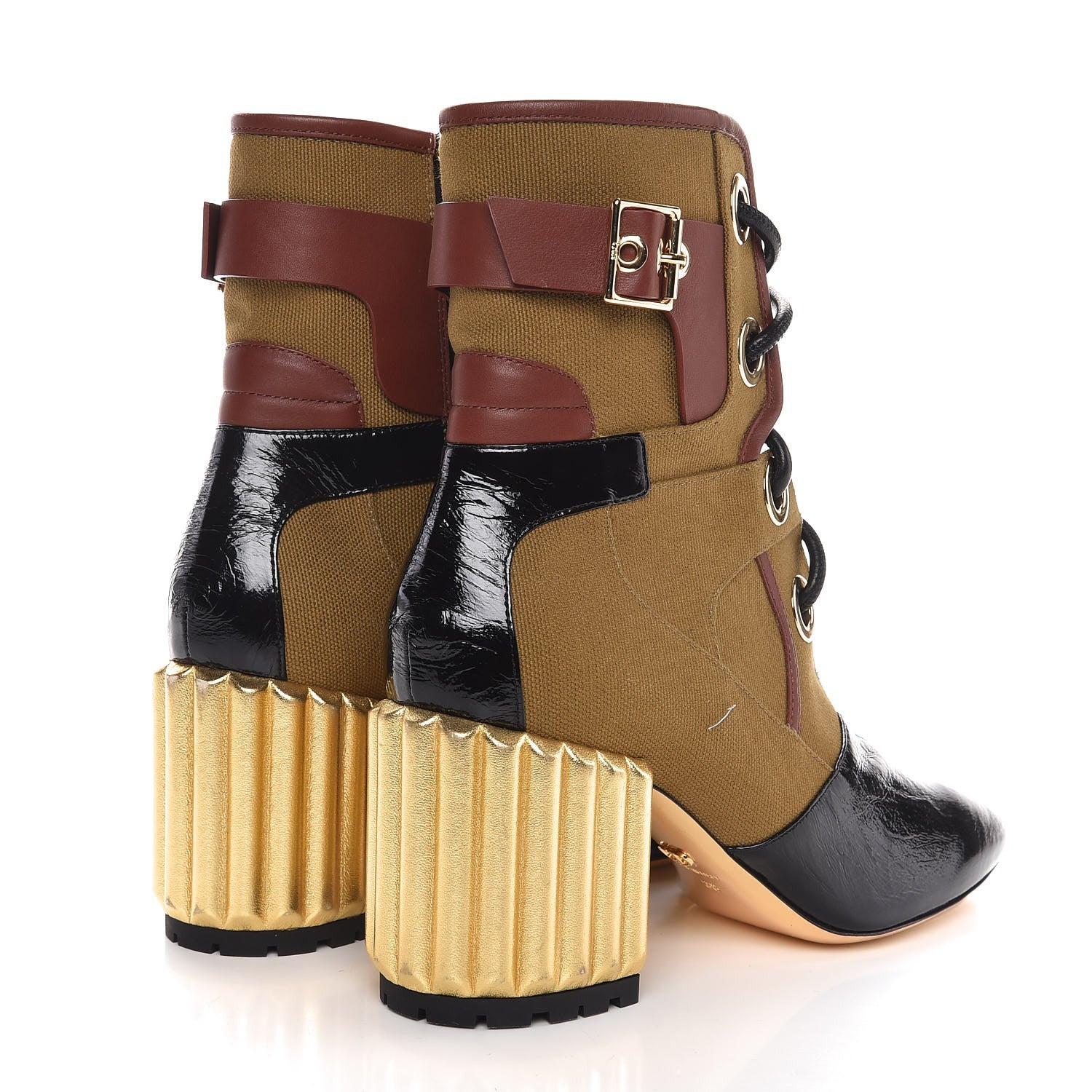 Christian Dior Canvas Glorious Lace Up Ankle Boots 38 Olive 4 of 8