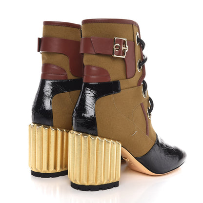 Christian Dior Canvas Glorious Lace Up Ankle Boots 38 Olive 4 of 8
