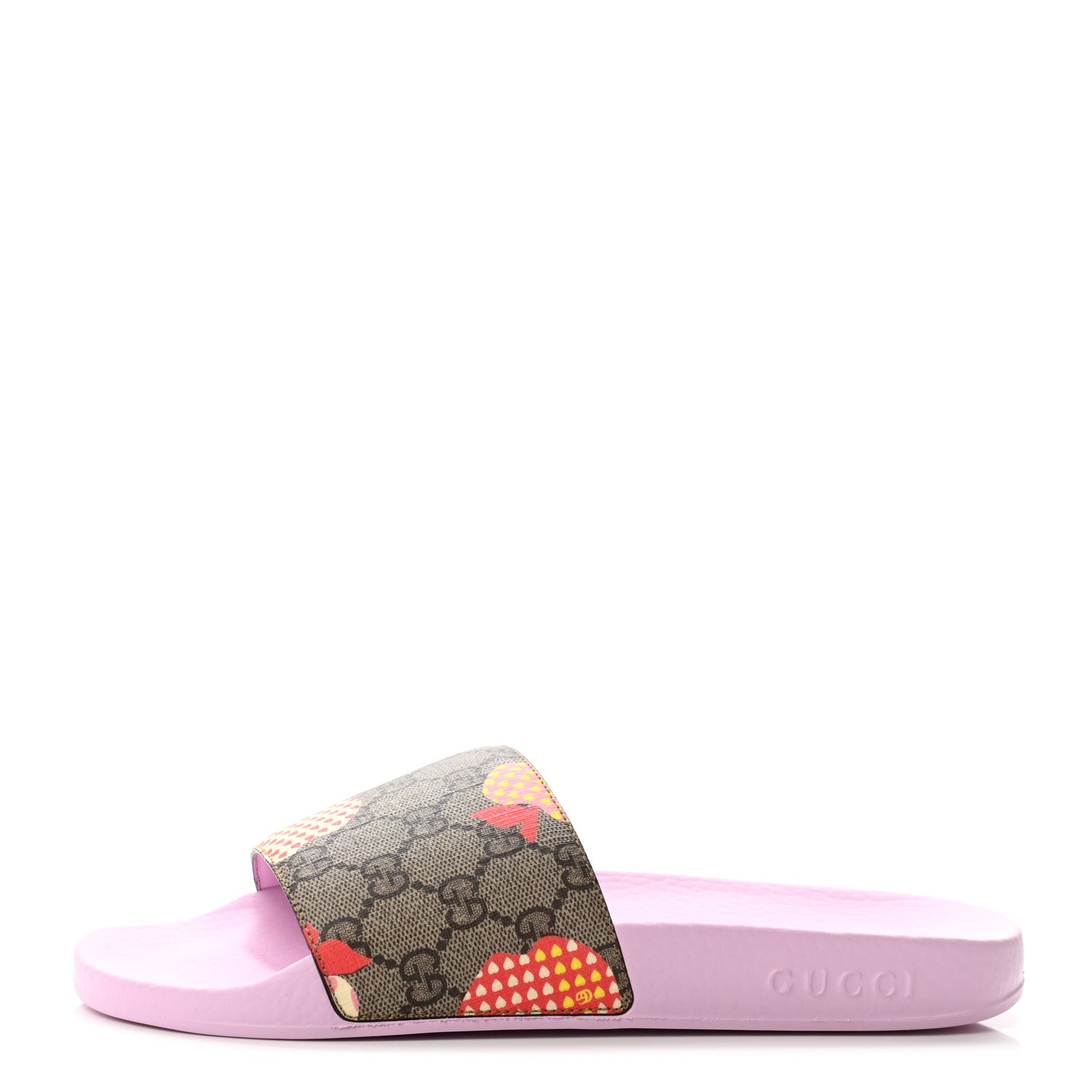 Gucci GG Supreme Monogram Apple Slide Sandals 38 Pink Multicolor 1 of 10