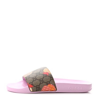 Gucci GG Supreme Monogram Apple Slide Sandals 38 Pink Multicolor 1 of 10