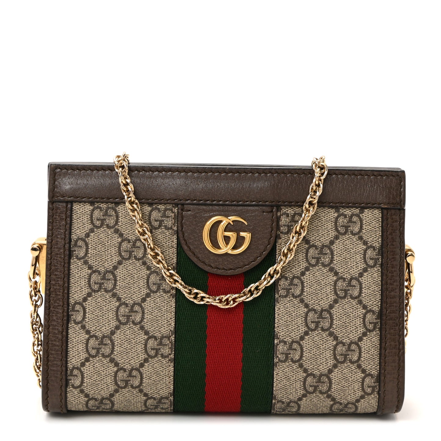 GG Supreme Monogram Textured Dollar Calfskin Web Mini Ophidia Chain Shoulder Bag Beige Ebony New Acero
