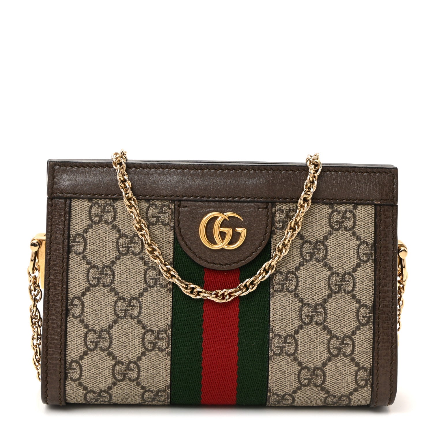 Gucci GG Supreme Monogram Textured Dollar Calfskin Web Mini Ophidia Chain Shoulder Bag Beige Ebony New Acero 1 of 10