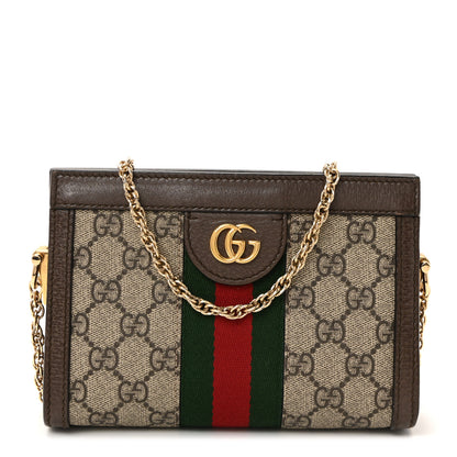 Gucci GG Supreme Monogram Textured Dollar Calfskin Web Mini Ophidia Chain Shoulder Bag Beige Ebony New Acero 1 of 10