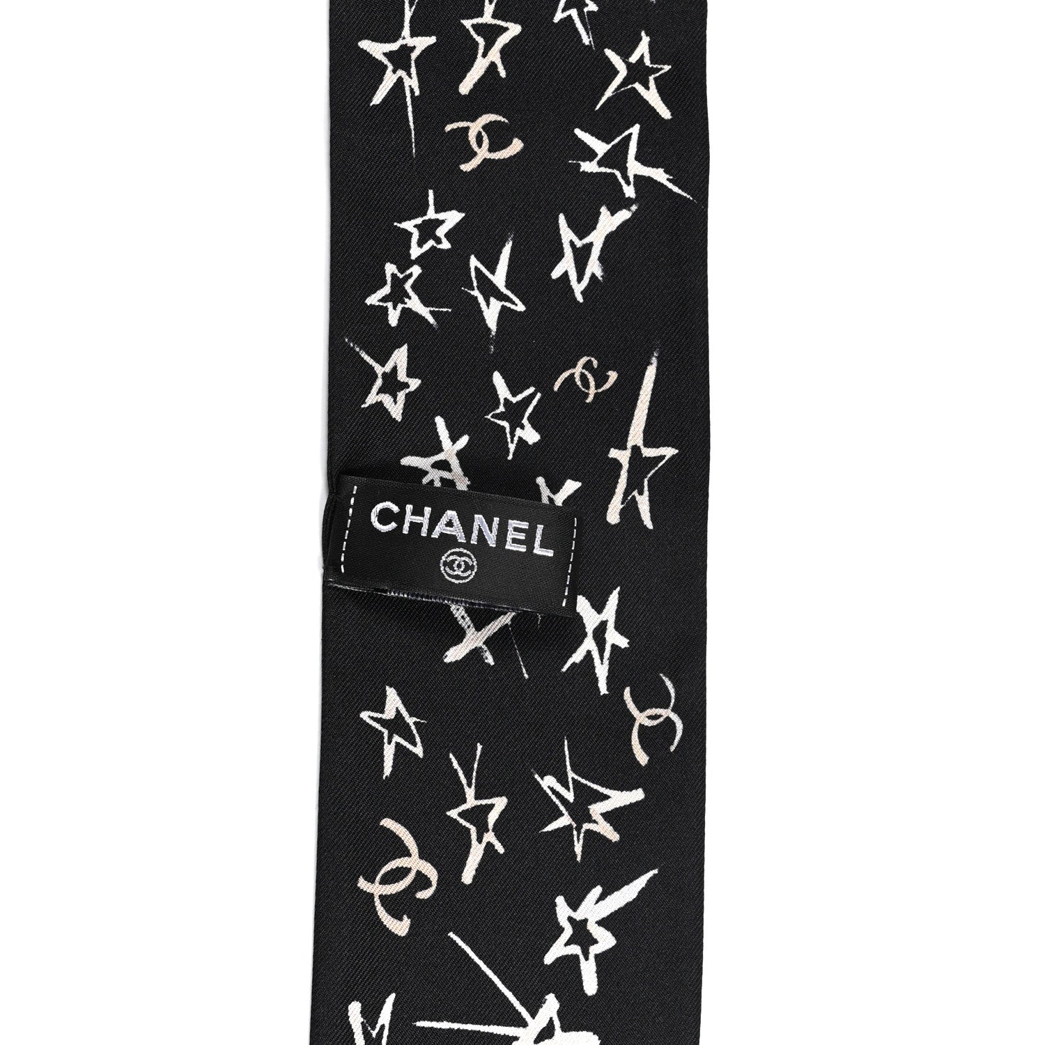 Chanel Silk Stars CC Slim Bandeau Scarf Black Ecru Light Pink 3 of 3