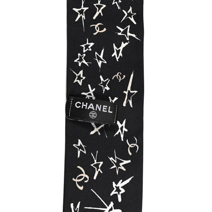Chanel Silk Stars CC Slim Bandeau Scarf Black Ecru Light Pink 3 of 3