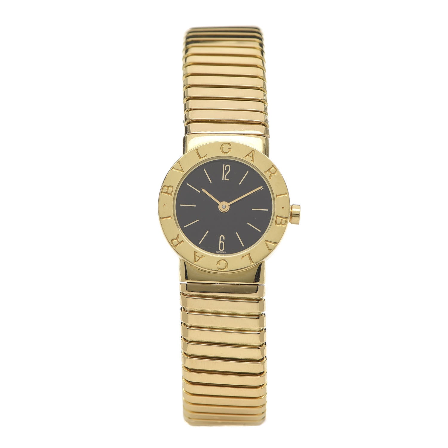 Bulgari 18K Yellow Gold 23mm Tubogas Quartz Watch Black 2 of 14