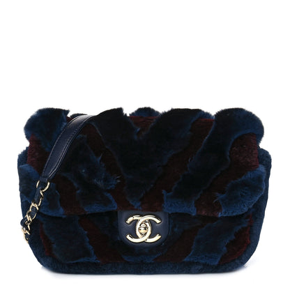 Chanel Orylag Rabbit Fur Chevron Small Single Flap Burgundy Blue 1 of 10