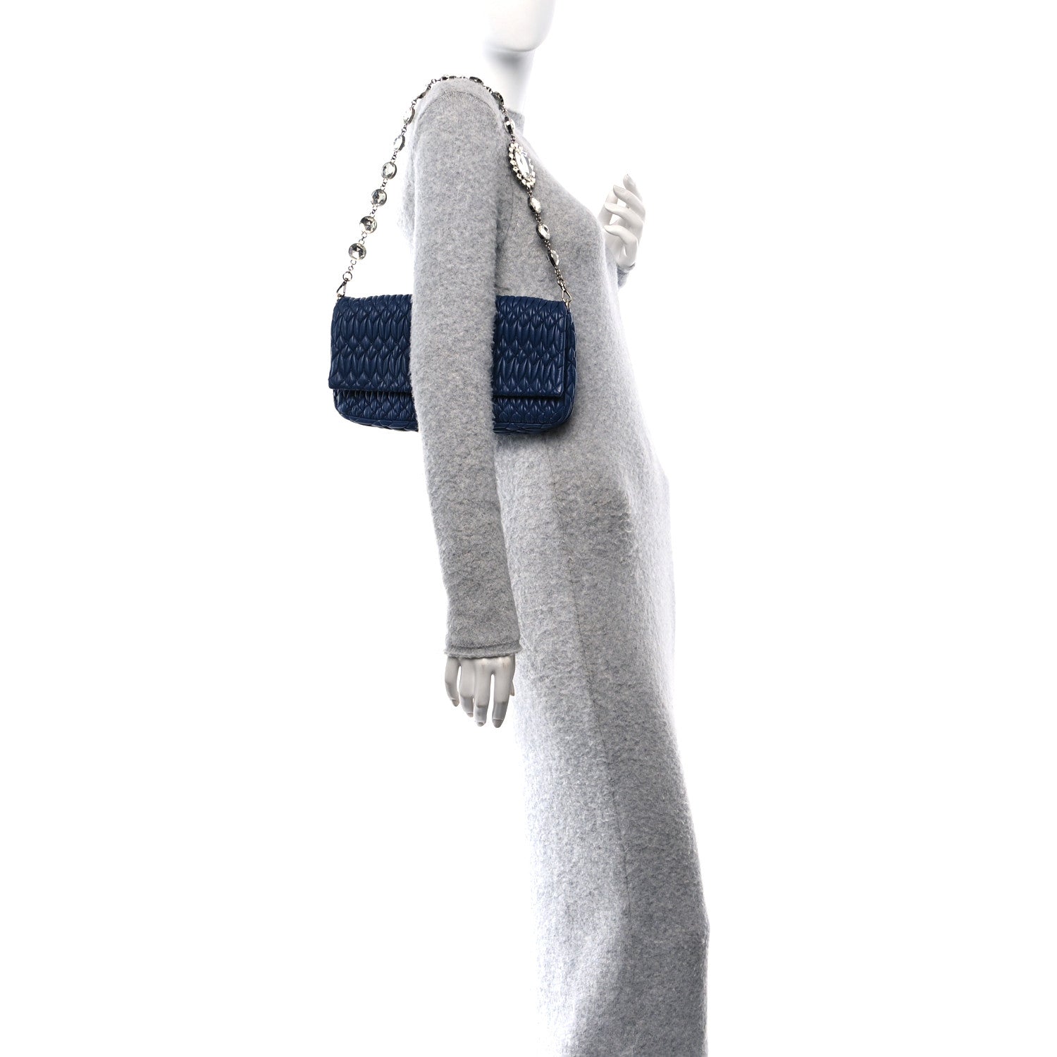Miu Miu Nappa Matelasse Crystal Flap Clutch Bleuette 2 of 13
