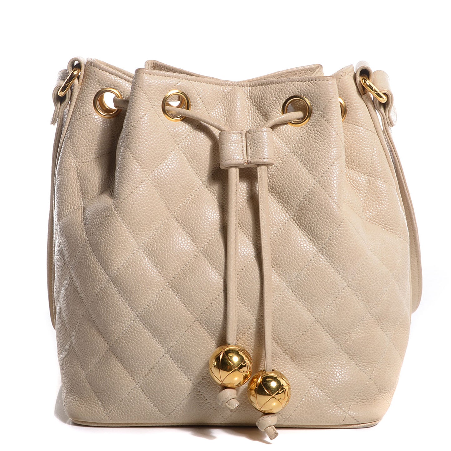 Caviar Drawstring Shoulder Bag Beige
