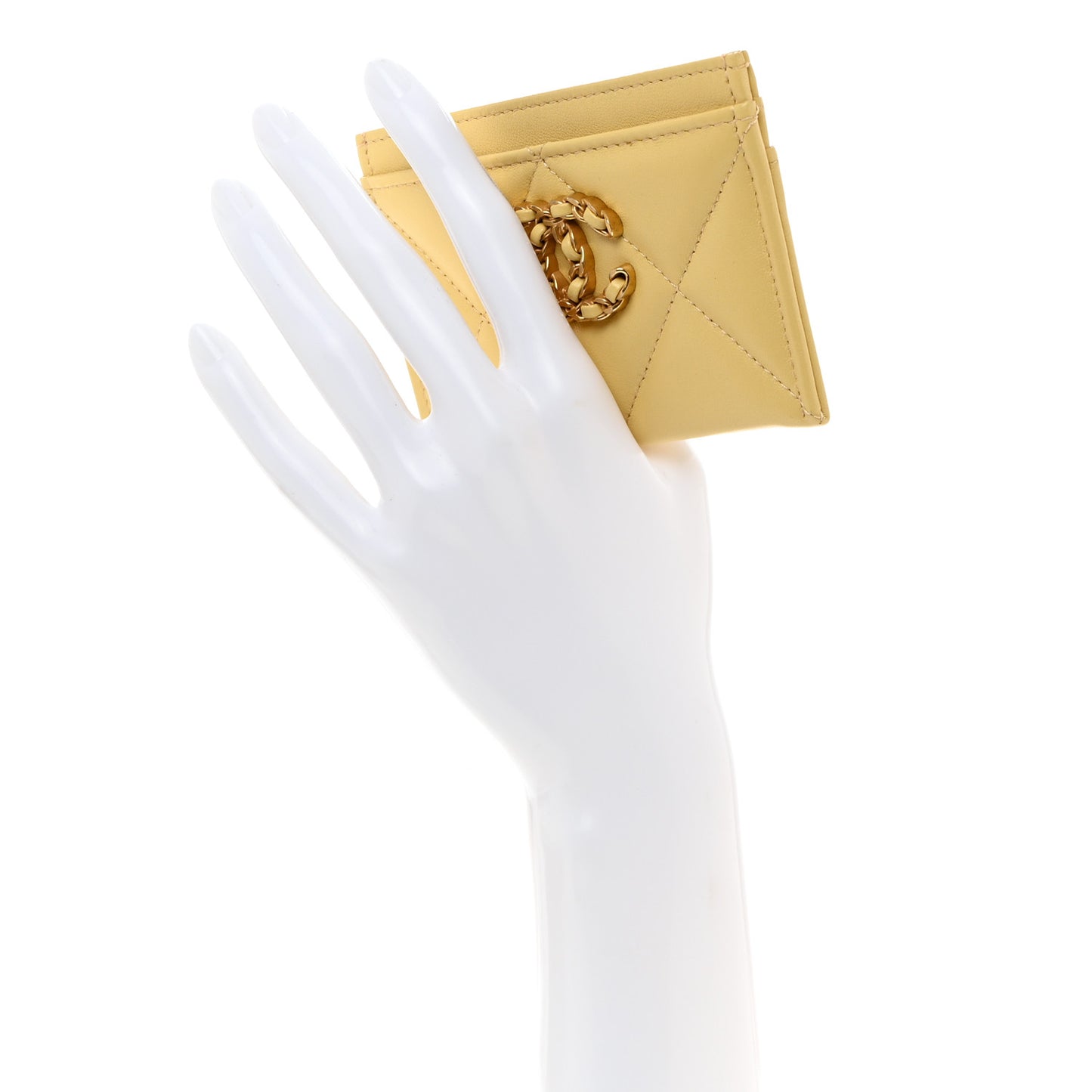 Lambskin Quilted Chanel 19 Card Holder Yellow