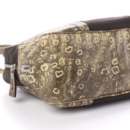 Prada Tessuto Nylon Calfskin Lizard Embossed Tote Ebano 8 of 9