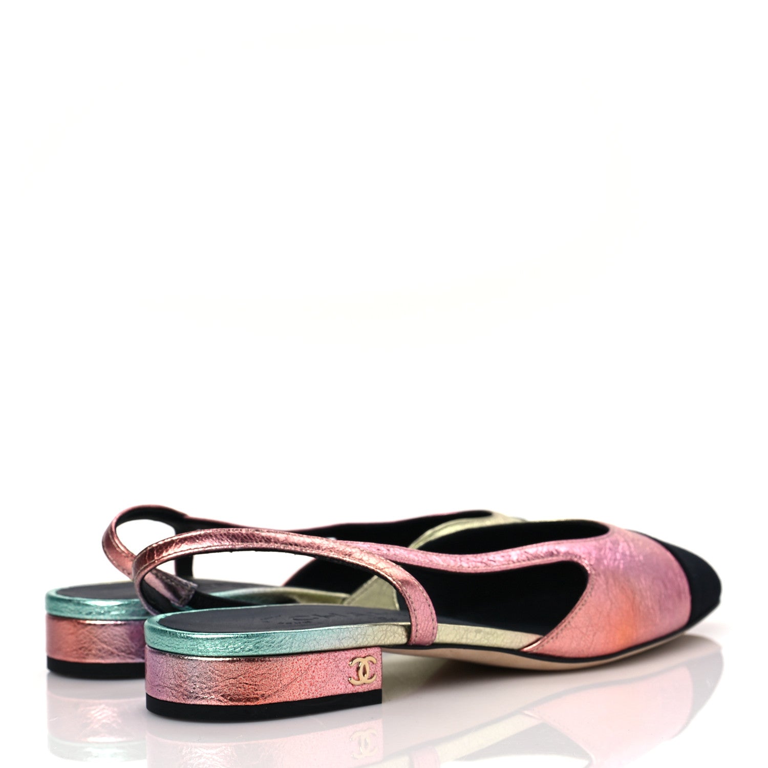 Chanel Laminated Calfskin Grosgrain Cap Toe CC Slingback Flats 36.5 Multicolor Black 4 of 7