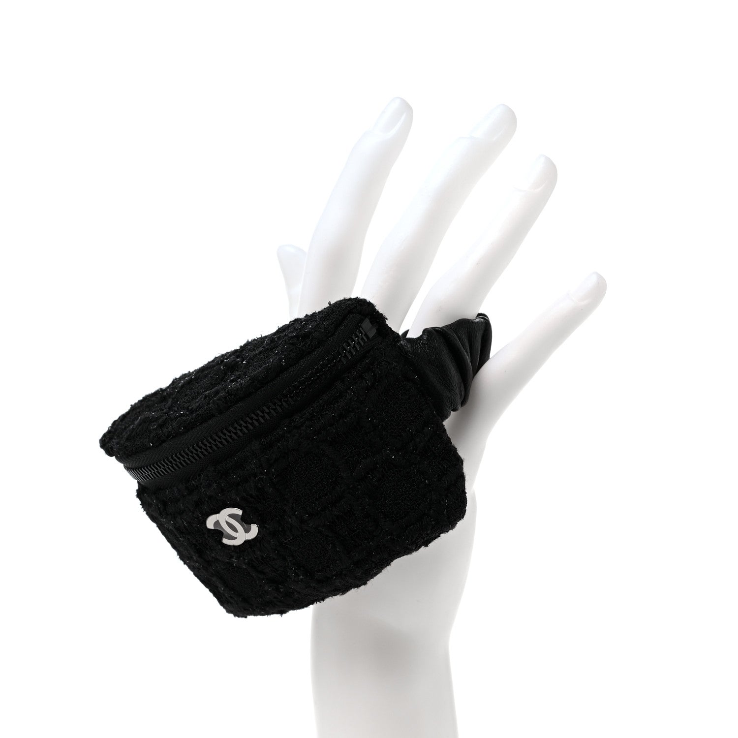 Chanel Tweed Lambskin Quilted Arm Coin Purse Black 2 of 9