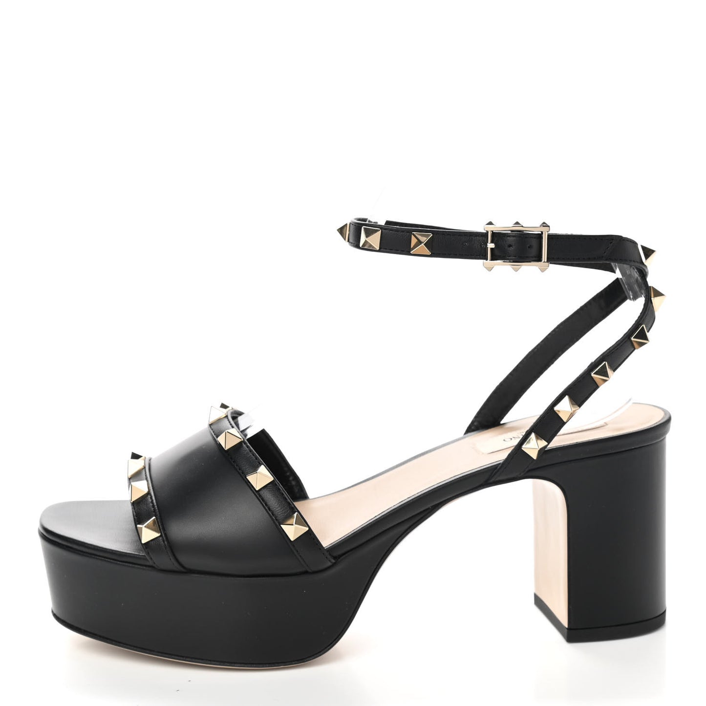 Calfskin Nappa Rockstud 35/75mm Platform Sandals 39 Black