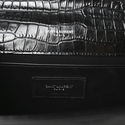 Saint Laurent Calfskin Crocodile Embossed Medium Classic Monogram Kate Tassel Satchel Black 6 of 9