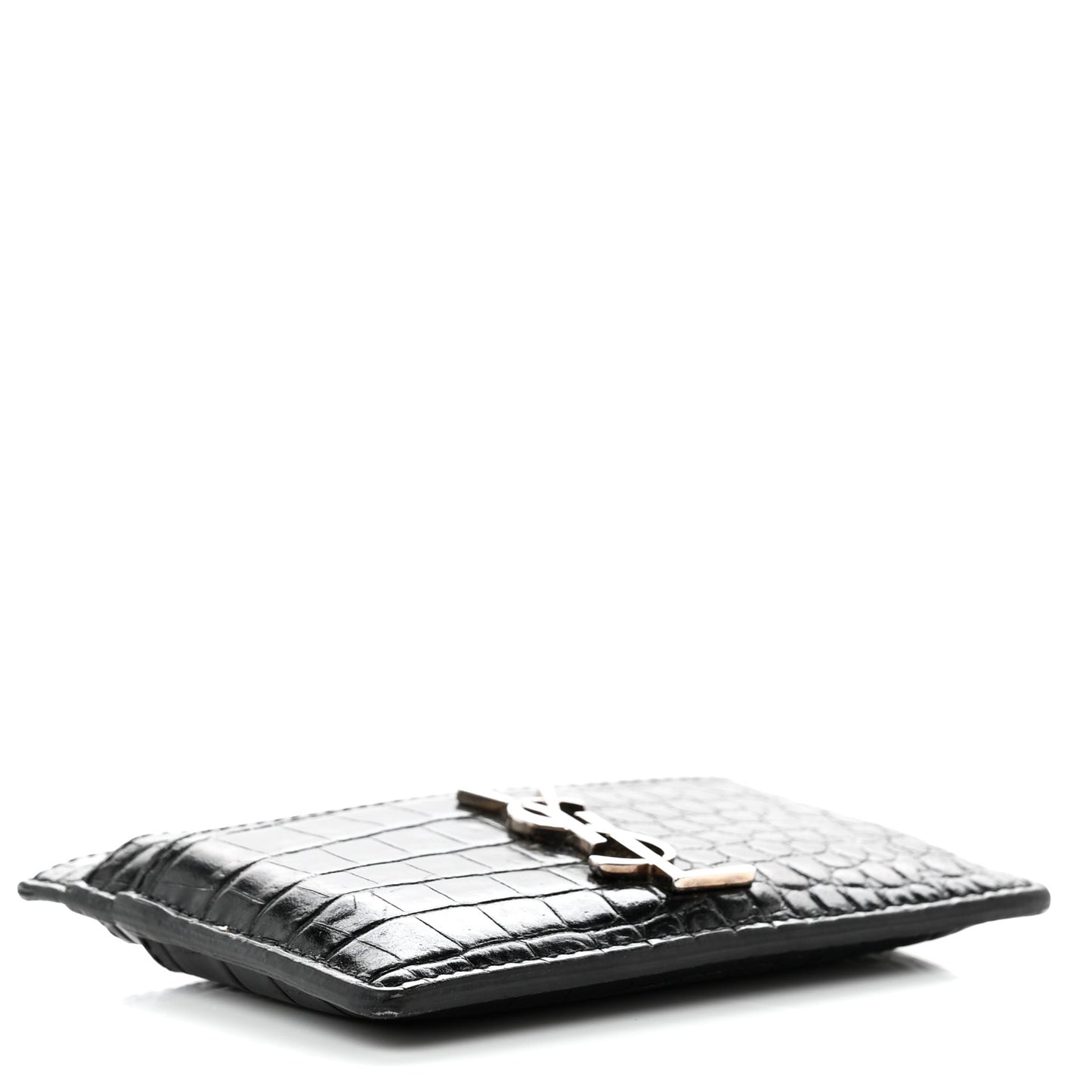Calfskin Crocodile Embossed Monogram Credit Card Case Black
