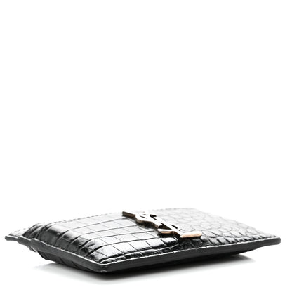 Saint Laurent Calfskin Crocodile Embossed Monogram Credit Card Case Black 4 of 8