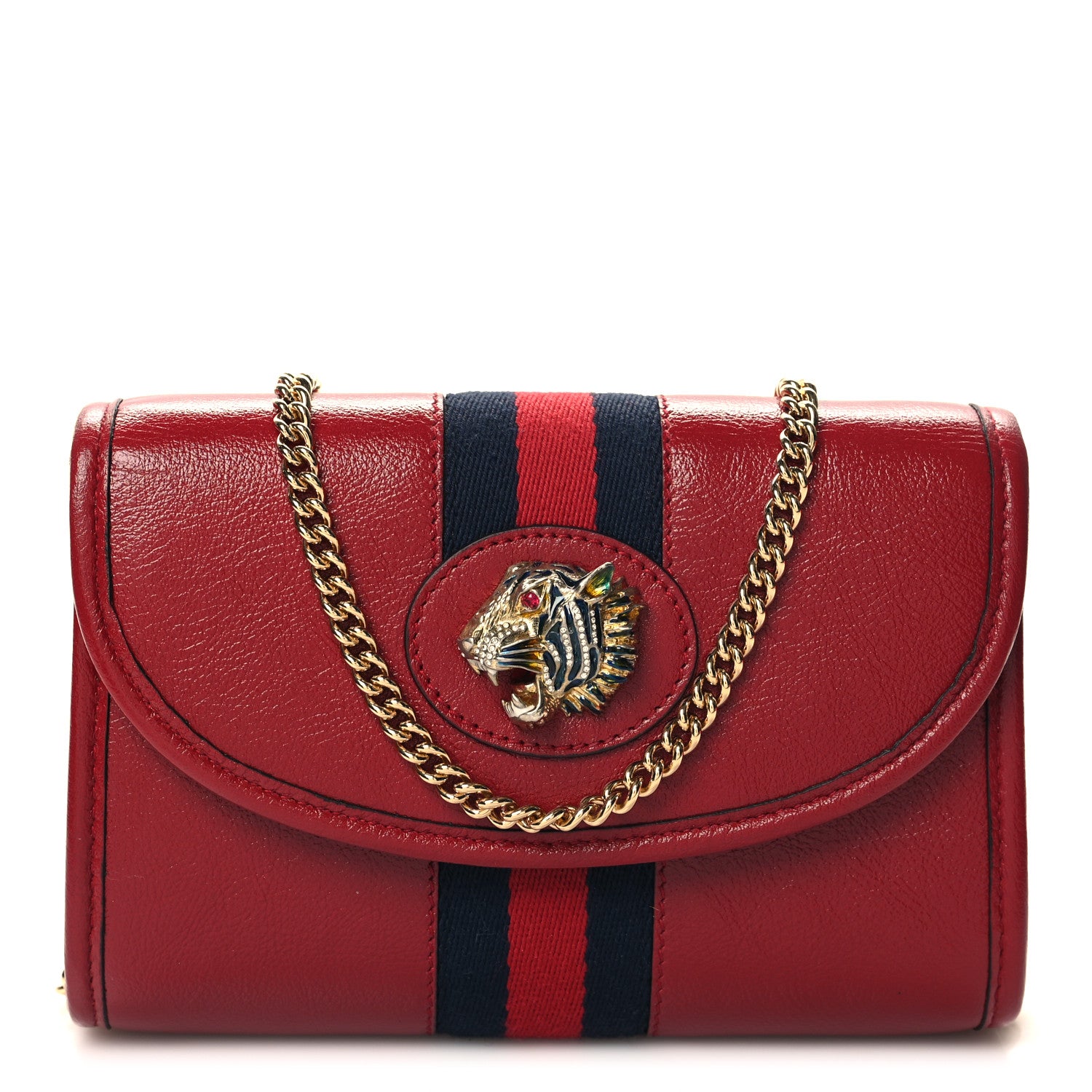 Gucci Textured Calfskin Web Mini Rajah Slim Flap Shoulder Bag Romantic Cherry 1 of 11