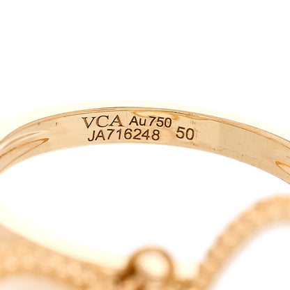 Van Cleef & Arpels 18K Yellow Gold Diamond Mother of Pearl Sweet Alhambra Effeuillage Ring 50 5.25 4 of 5
