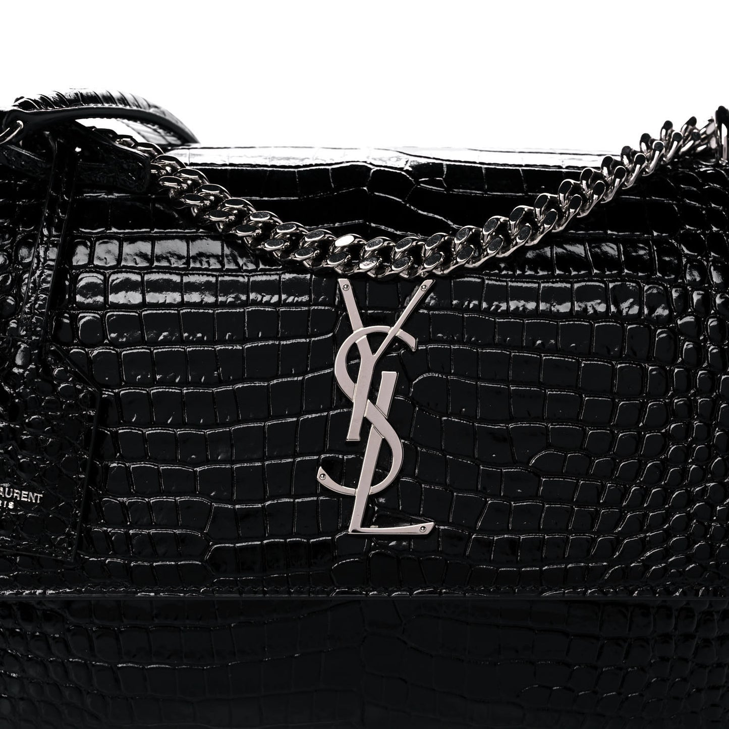 Calfskin Crocodile Embossed Medium Monogram Sunset Black