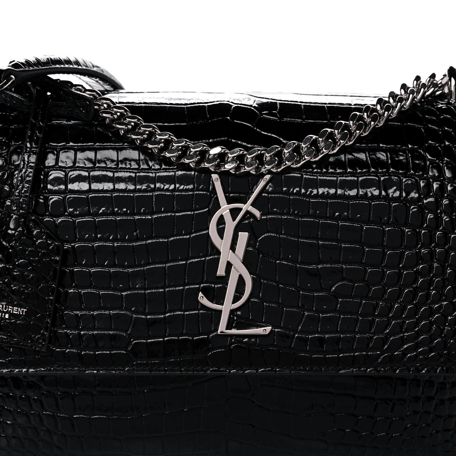 Saint Laurent Calfskin Crocodile Embossed Medium Monogram Sunset Black 7 of 11