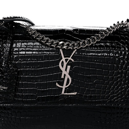 Saint Laurent Calfskin Crocodile Embossed Medium Monogram Sunset Black 7 of 11