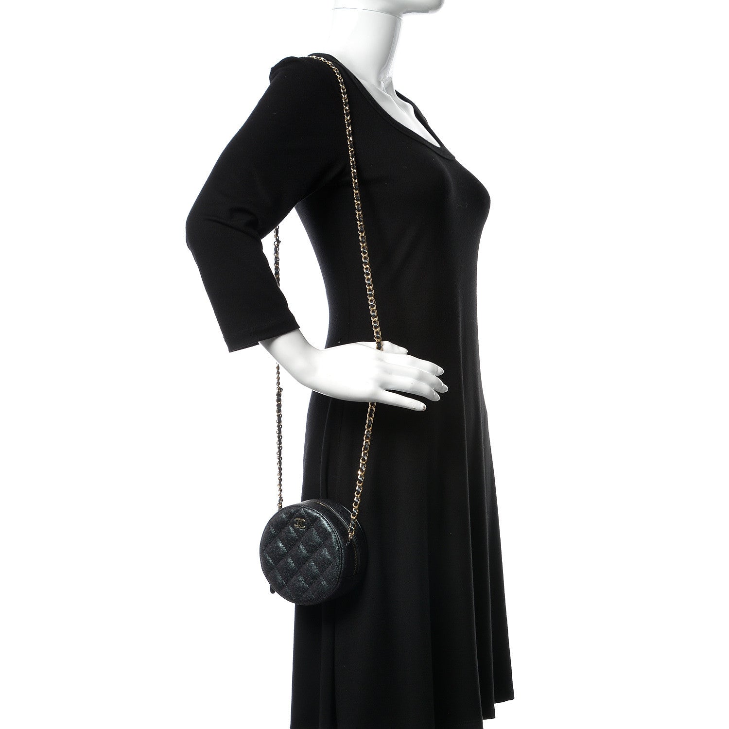Chanel Iridescent Caviar Quilted Round Clutch With Chain Black 2 of 8