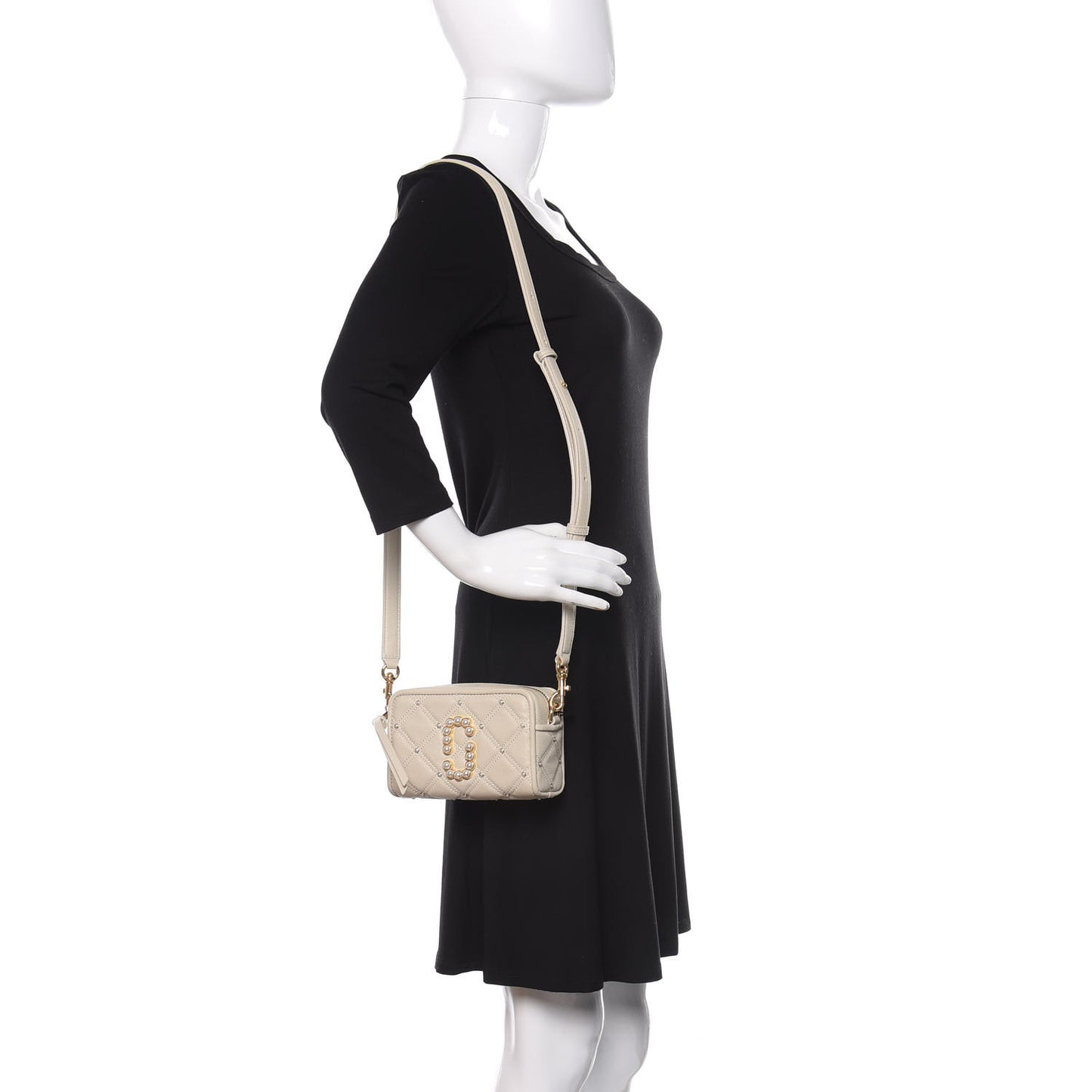 Calfskin Quilted Pearl The Softshot 17 Crossbody Oatmilk