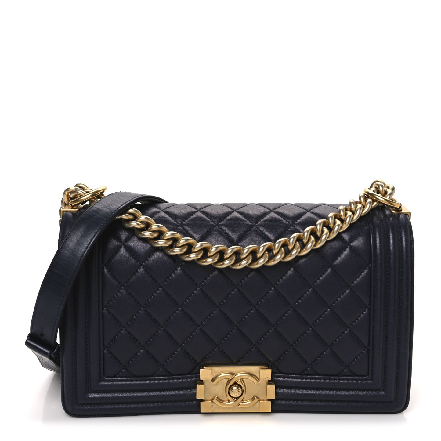 Lambskin Quilted Medium Boy Flap Dark Navy