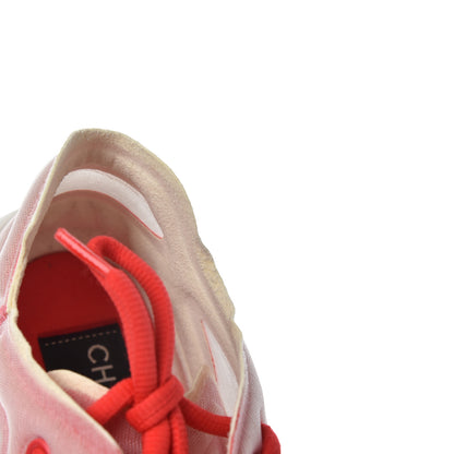Chanel Lycra Fabric CC Sneakers 37.5 White Red 10 of 15