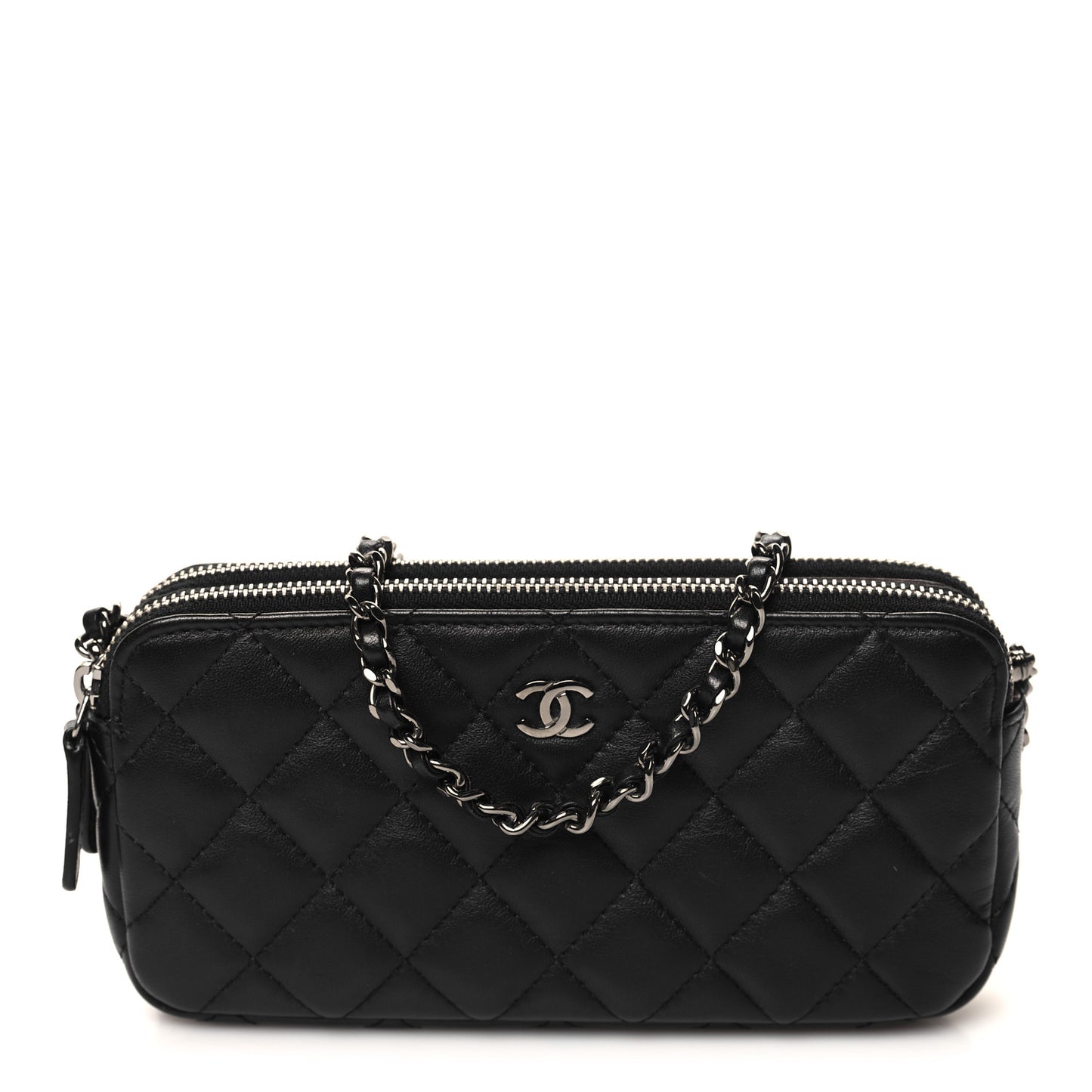 Lambskin Quilted Small Clutch With Chain Black
