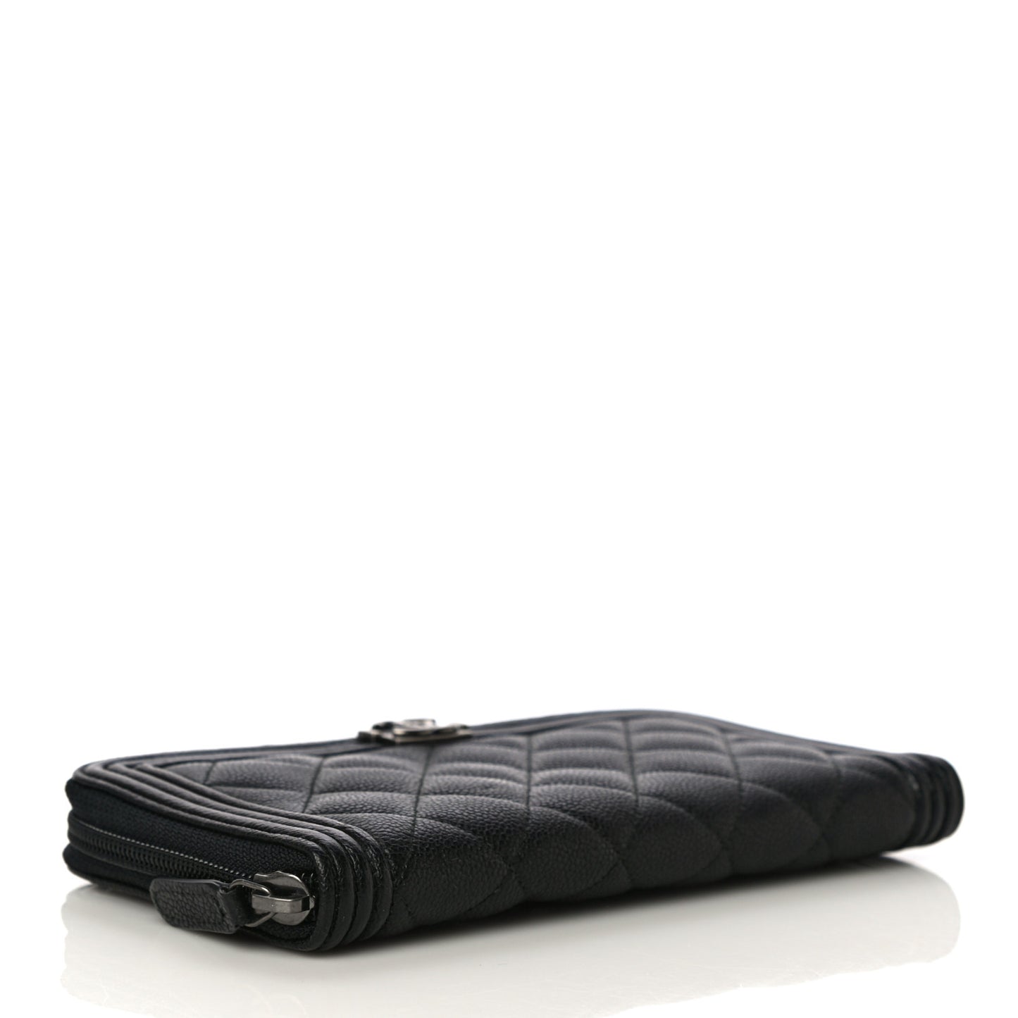 Caviar Quilted Boy Long Zip Around Wallet Black