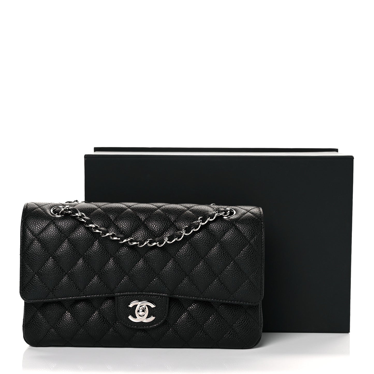 Caviar Quilted Medium Double Flap Black
