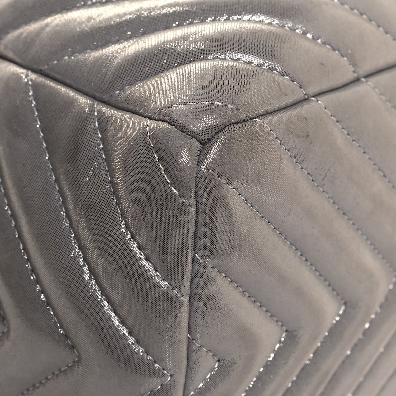 Chanel Iridescent Calfskin Chevron Small Urban Spirit Drawstring Bag Silver 8 of 17