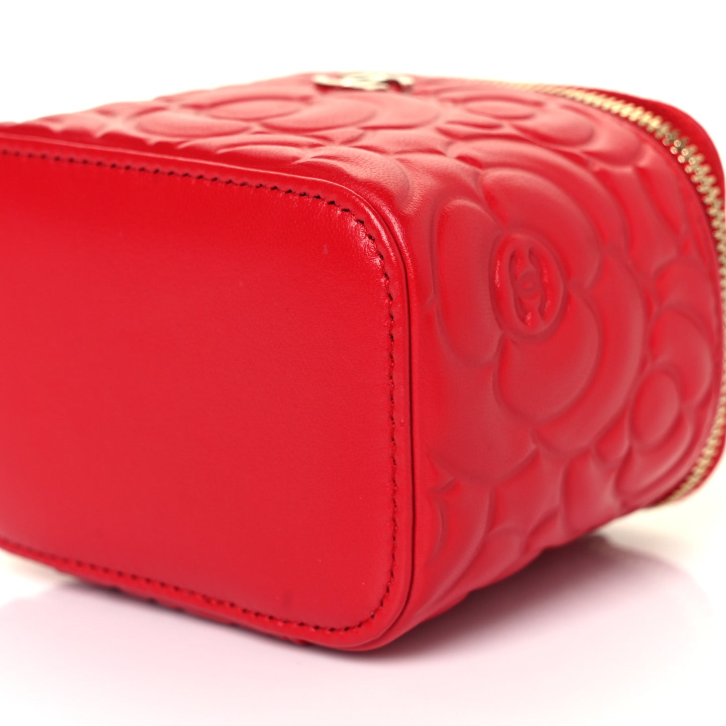 Lambskin Camellia Embossed Mini Vanity Case With Chain Red
