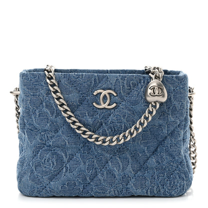 Chanel Denim Quilted Camellia Sweetheart Small Hobo Blue 1 of 12