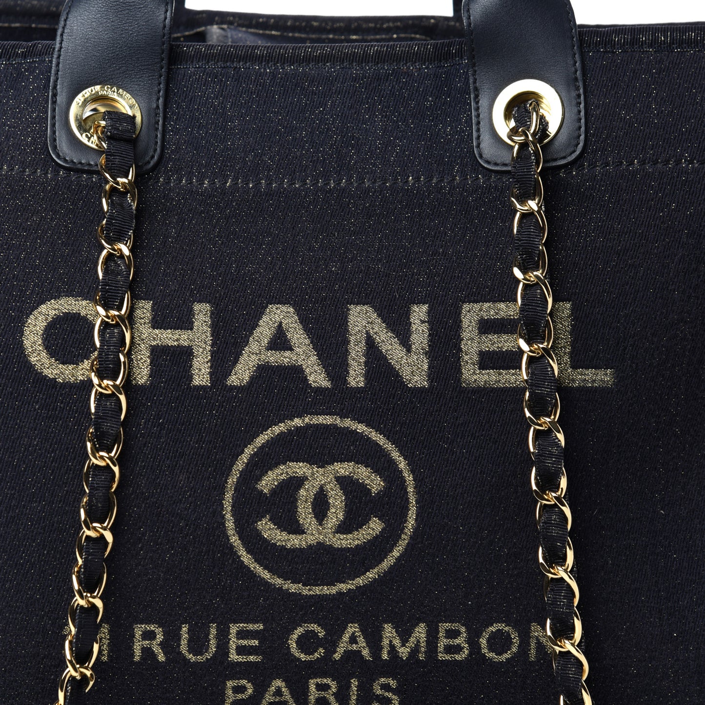 Lurex Canvas Medium Deauville Tote Navy Blue Gold