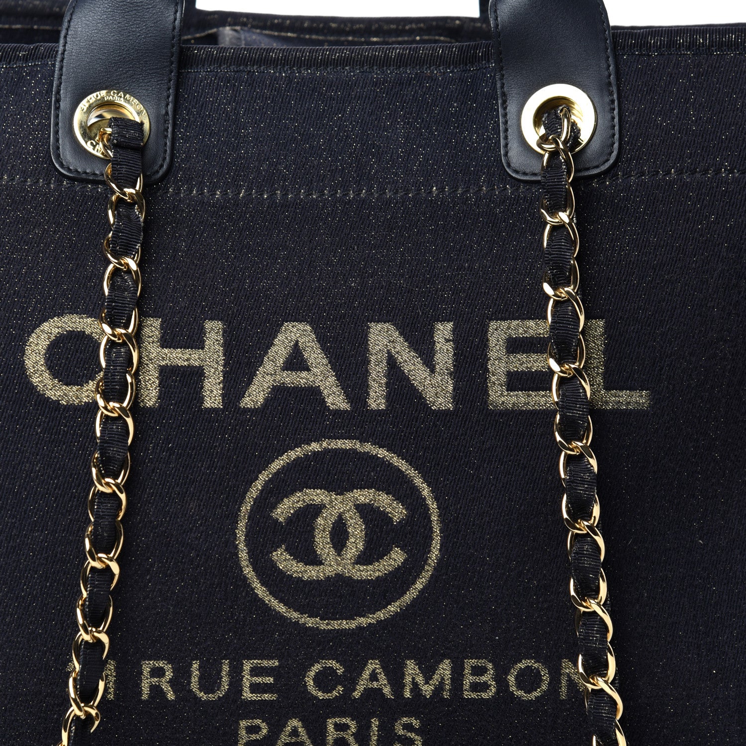 Chanel Lurex Canvas Medium Deauville Tote Navy Blue Gold 10 of 10